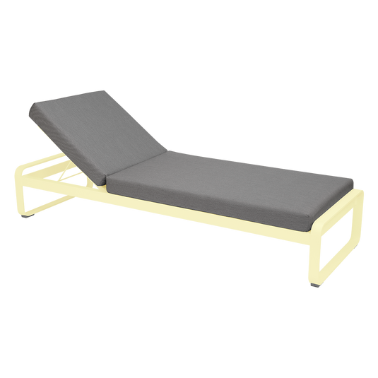 Fermob Bellevie Premium sunlounger– Frosted Lemon frame with Flannel Grey fabric cushions