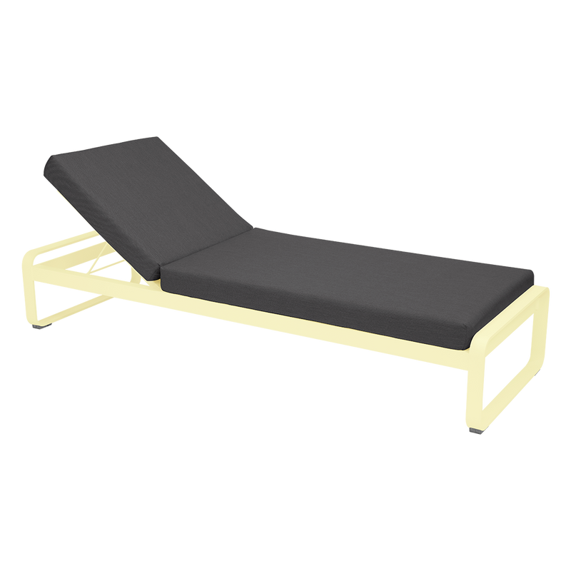 Load image into Gallery viewer, Fermob Bellevie Premium sunlounger– Frosted Lemon frame with Graphite Grey fabric cushions
