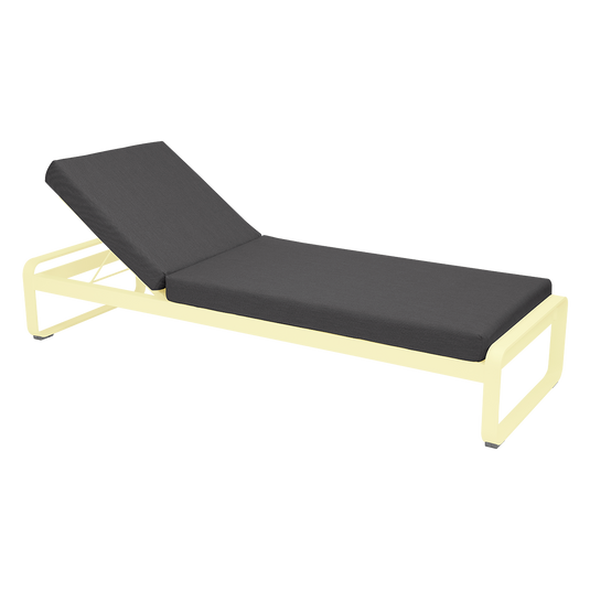 Fermob Bellevie Premium sunlounger– Frosted Lemon frame with Graphite Grey fabric cushions