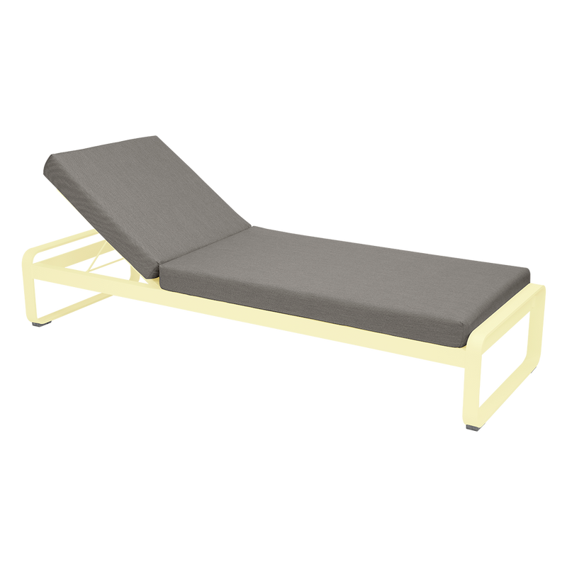 Load image into Gallery viewer, Fermob Bellevie Premium sunlounger– Frosted Lemon frame with Grey Taupe fabric cushions
