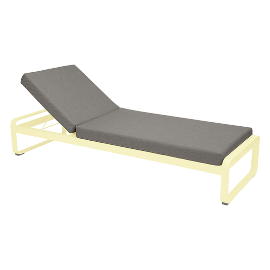 Fermob Bellevie Premium sunlounger– Frosted Lemon frame with Grey Taupe fabric cushions