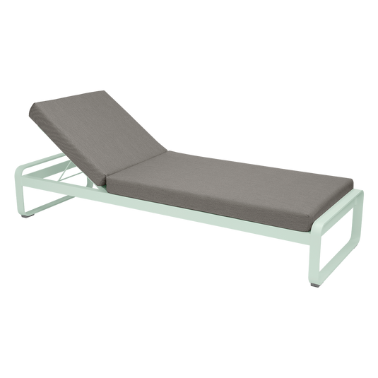 Fermob Bellevie Premium sunlounger– Ice Mint frame with Grey Taupe fabric cushions