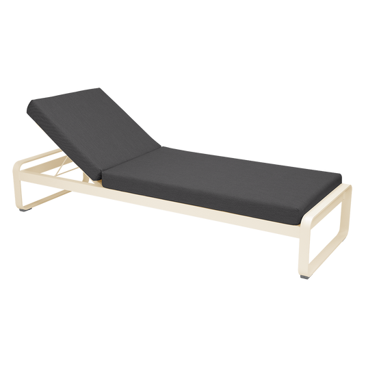 Fermob Bellevie Premium sunlounger– Latte Beige frame with Graphite Grey fabric cushions