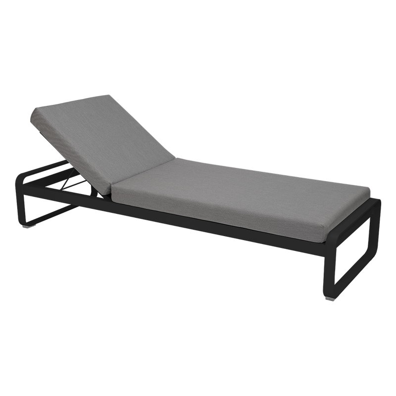 Load image into Gallery viewer, Fermob Bellevie Premium sunlounger– Liquorice frame with Flannel Grey fabric cushions
