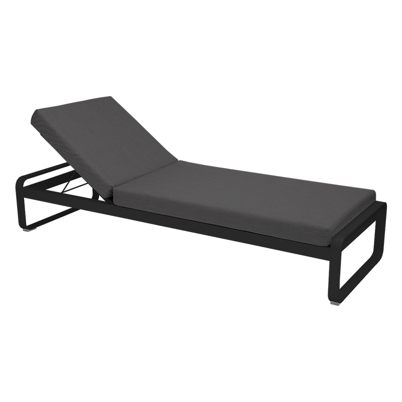 Load image into Gallery viewer, Fermob Bellevie Premium sunlounger– Liquorice frame with Graphite Grey fabric cushions
