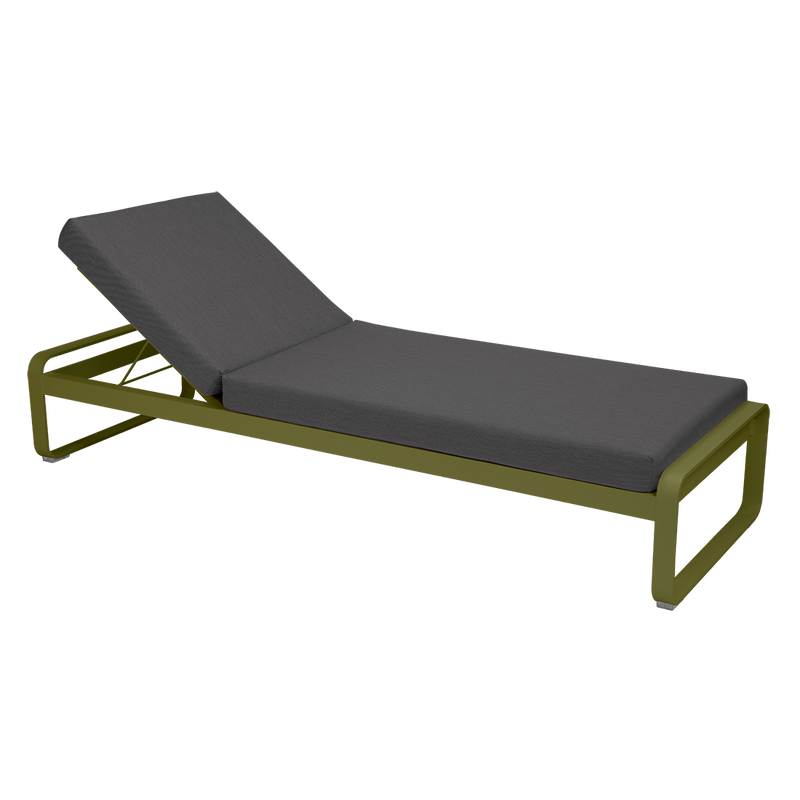 Load image into Gallery viewer, Fermob Bellevie Premium sunlounger– Pesto Green frame with Graphite Grey fabric cushions

