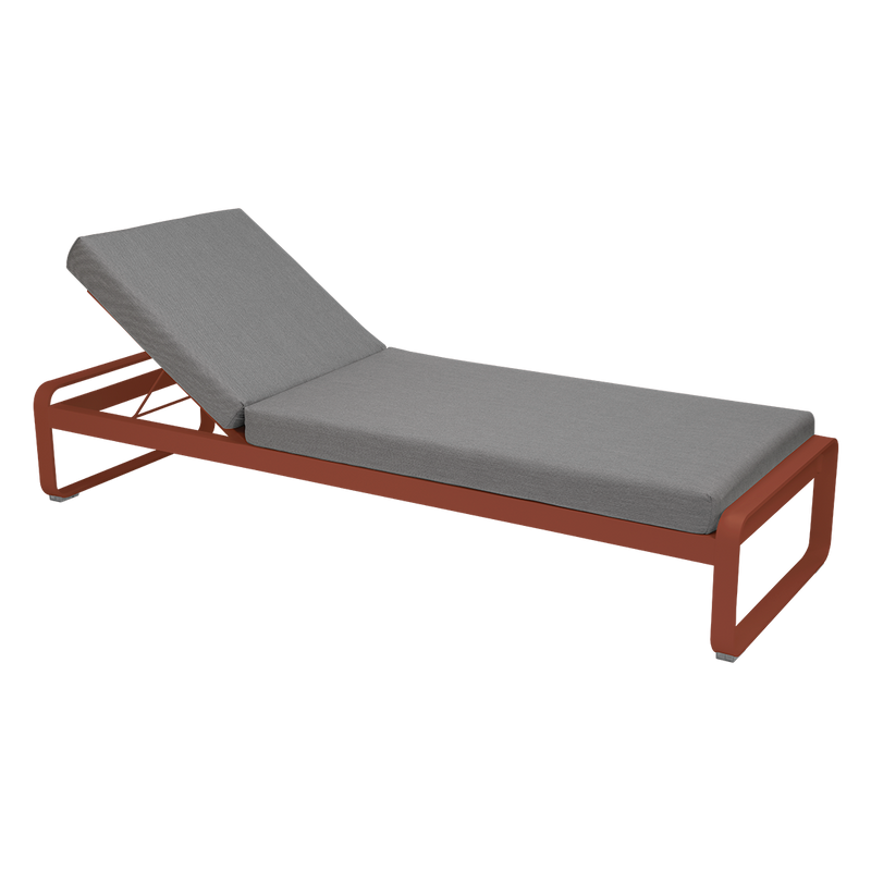 Load image into Gallery viewer, Fermob Bellevie Premium sunlounger– Red Ochre frame with Flannel Grey fabric cushions
