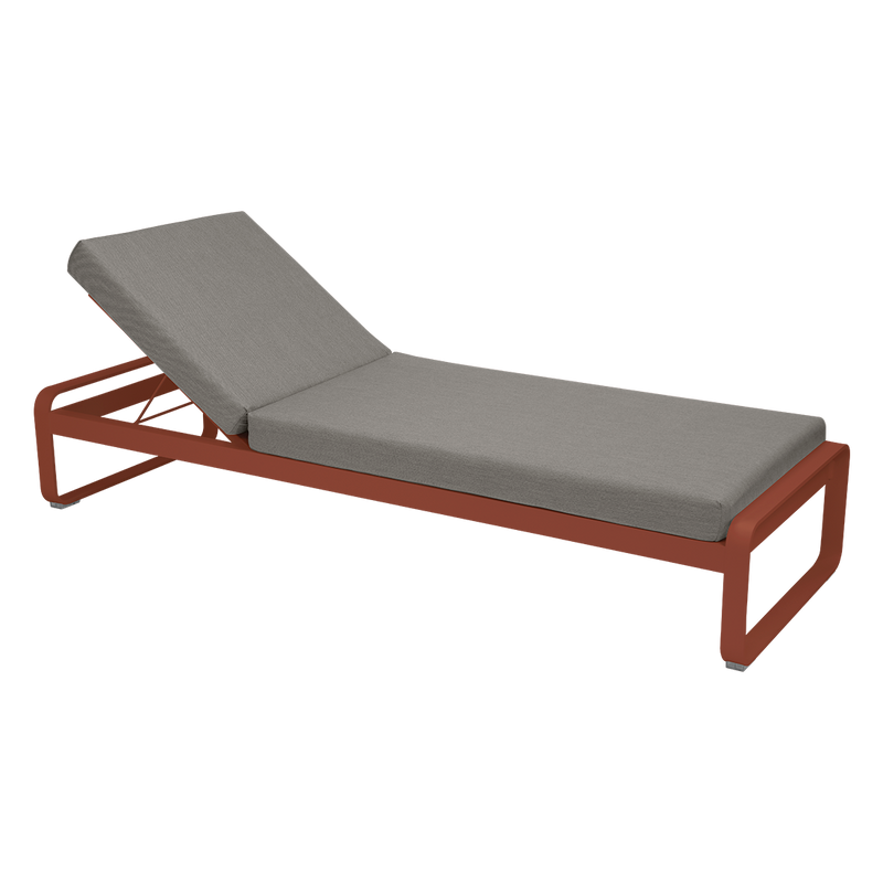 Load image into Gallery viewer, Fermob Bellevie Premium sunlounger– Red Ochre frame with Grey Taupe fabric cushions
