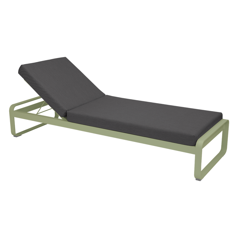 Load image into Gallery viewer, Fermob Bellevie Premium sunlounger– Willow Green frame with Graphite Grey fabric cushions

