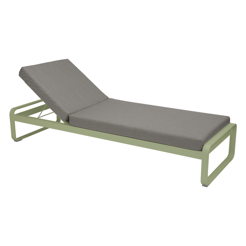 Load image into Gallery viewer, Fermob Bellevie Premium sunlounger– Willow Green frame with Grey Taupe fabric cushions
