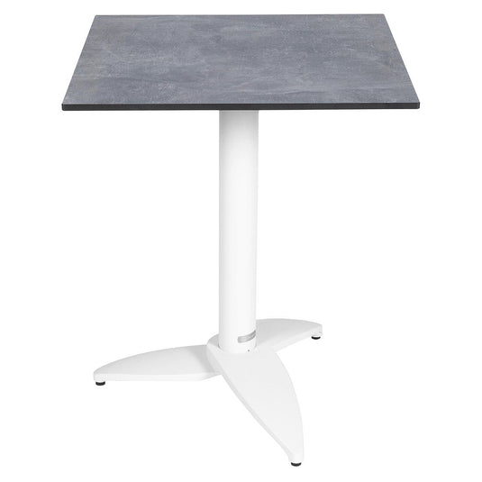 Fermob Leaf bistro table, white aluminium base with light concrete top, 60 x 60 cm, for a garden patio or outdoor terrace