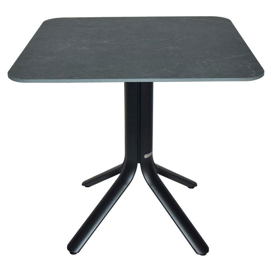 Fermob Stello 4 bistro table, basalt aluminium base with guatemala marble top, 80 x 80 cm, for a garden patio or outdoor terrace