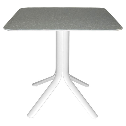 Fermob Stello 4 bistro table, cotton white aluminium base with seashell top, 80 x 80 cm, for a garden patio or outdoor terrace