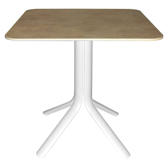 Fermob Stello 4 bistro table, cotton white aluminium base with stone effect top, 80 x 80 cm, for a garden patio or outdoor terrace
