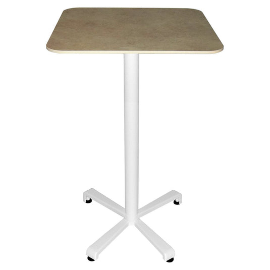 Fermob Sydney high table, cotton white aluminium base with stone effect top, 70 x 70 cm, for a garden patio or outdoor terrace