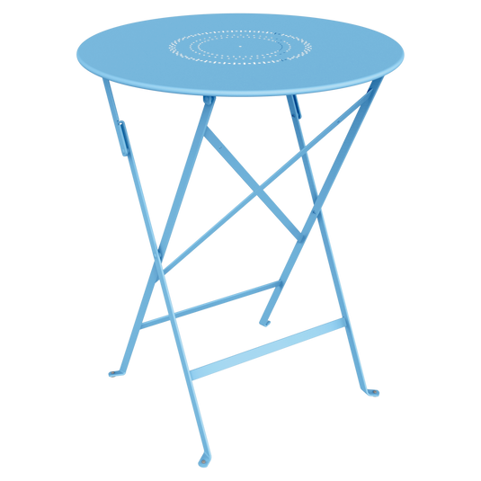 Fermob Floreal Folding Table Ø60 cm in Maya Blue – folding bistro table in powder-coated steel