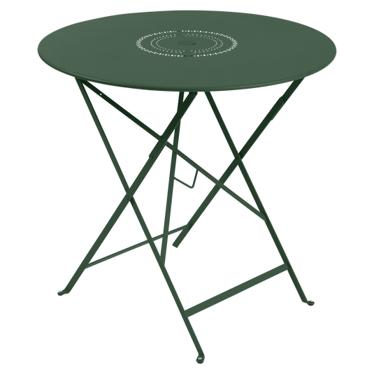 Fermob Floreal Folding Table Ø77 cm in Cedar Green – round folding garden table in powder-coated steel