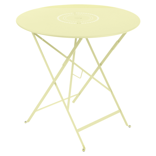 Fermob Floreal Folding Table Ø77 cm in Frosted Lemon – round folding garden table in powder-coated steel