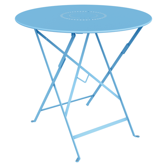 Fermob Floreal Folding Table Ø77 cm in Maya Blue – round folding garden table in powder-coated steel