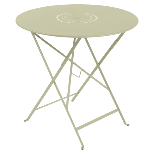 Fermob Floreal Folding Table Ø77 cm in Willow Green – round folding garden table in powder-coated steel