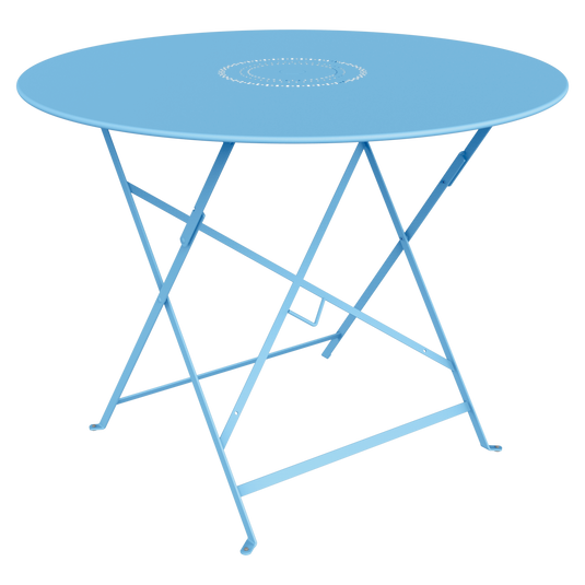 Fermob Floreal Folding Table Ø96 cm in Maya Blue – large round folding table in powder-coated steel