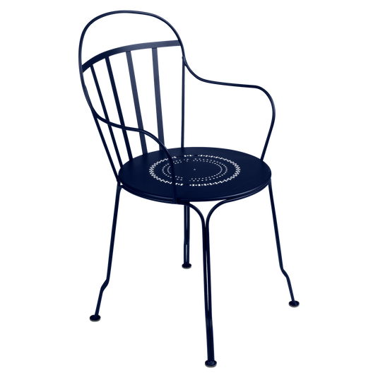 Fermob Louvre Armchair in Deep Blue – stackable metal garden armchair in powder-coated steel