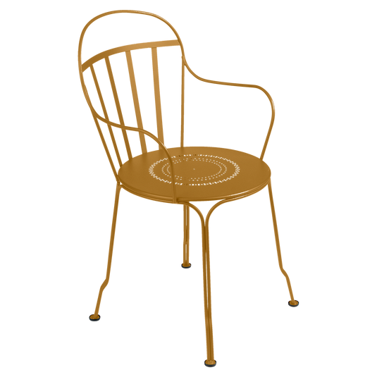 Fermob Louvre Armchair in Gingerbread – stackable metal garden armchair in powder-coated steel