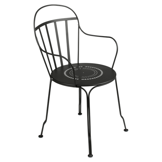 Fermob Louvre Armchair in Liquorice – stackable metal garden armchair in powder-coated steel