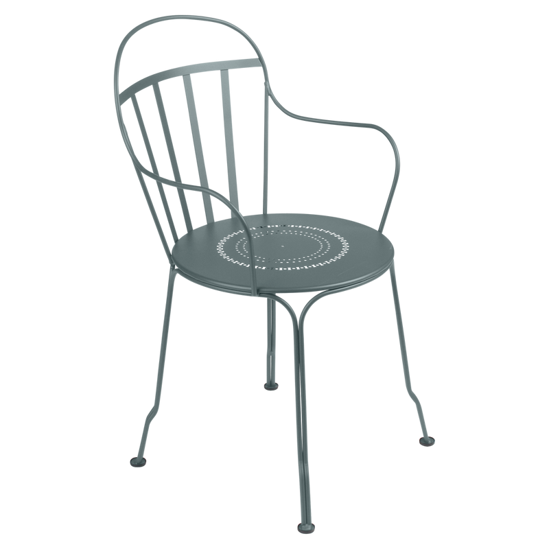 Load image into Gallery viewer, Fermob Louvre Armchair in Storm Grey – stackable metal garden armchair in powder-coated steel
