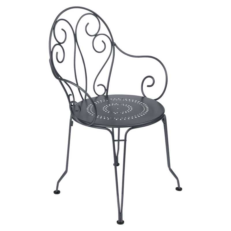 Load image into Gallery viewer, Fermob Montmartre Armchair in Anthracite – stackable steel bistro garden armchair with scrollwork
