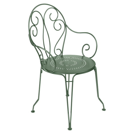 Fermob Montmartre Armchair in Cactus – stackable steel bistro garden armchair with scrollwork