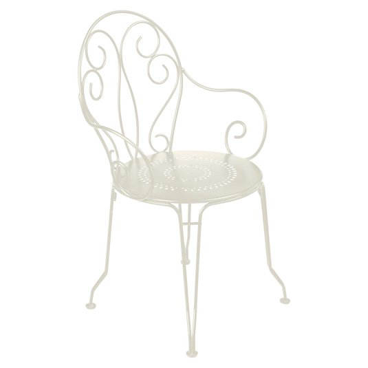 Fermob Montmartre Armchair in Clay Grey – stackable steel bistro garden armchair with scrollwork