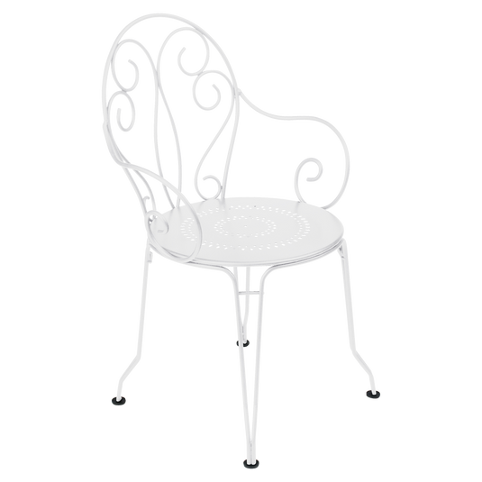 Fermob Montmartre Armchair in Cotton White – stackable steel bistro garden armchair with scrollwork