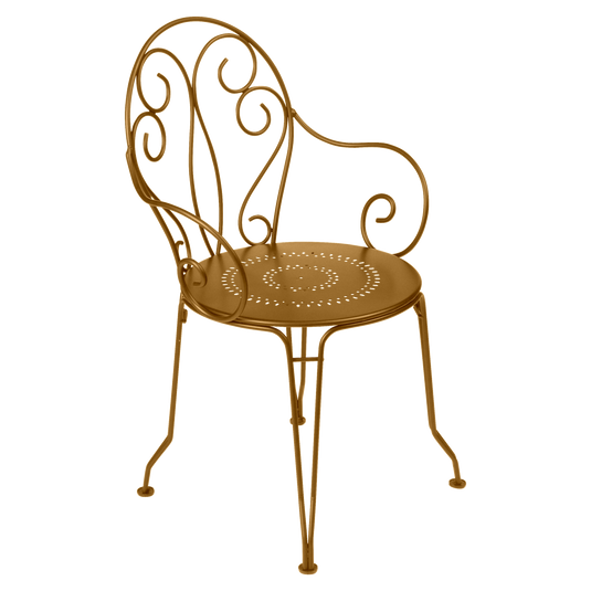Fermob Montmartre Armchair in Gingerbread – stackable steel bistro garden armchair with scrollwork