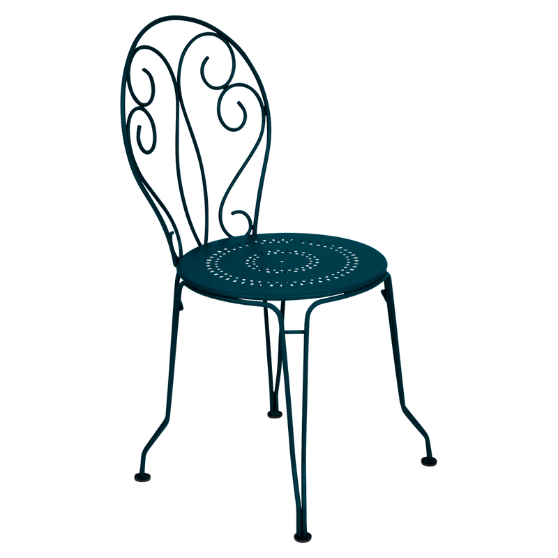 Load image into Gallery viewer, Fermob Montmartre Chair in Acapulco Blue – stackable steel bistro garden chair with scrollwork back
