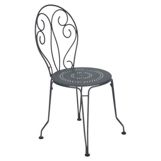 Fermob Montmartre Chair in Anthracite – stackable steel bistro garden chair with scrollwork back