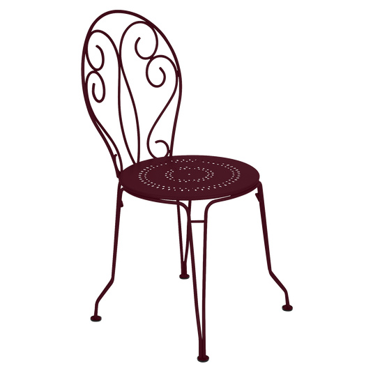Fermob Montmartre Chair in Black Cherry – stackable steel bistro garden chair with scrollwork back