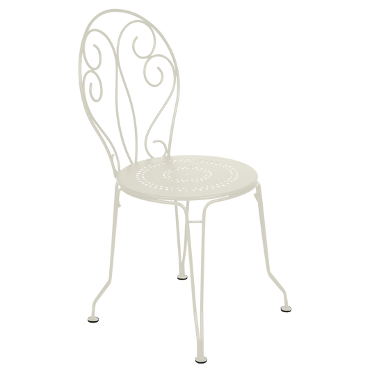 Fermob Montmartre Chair in Clay Grey – stackable steel bistro garden chair with scrollwork back
