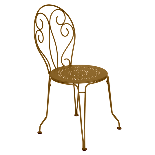 Fermob Montmartre Chair in Gingerbread – stackable steel bistro garden chair with scrollwork back
