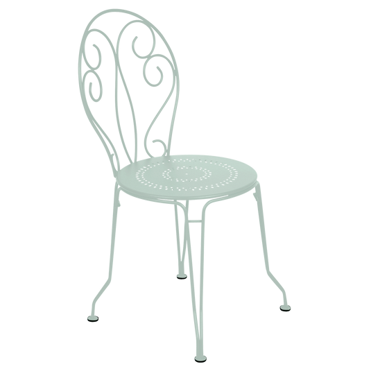 Fermob Montmartre Chair in Ice Mint – stackable steel bistro garden chair with scrollwork back