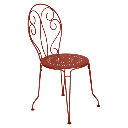 Fermob Montmartre Chair in Red Ochre – stackable steel bistro garden chair with scrollwork back