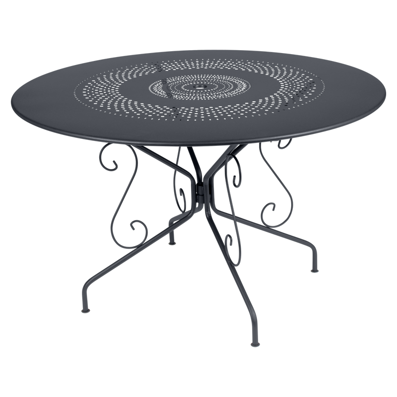 Load image into Gallery viewer, Fermob Montmartre Table Ø117 cm in Anthracite – large round perforated steel garden table Ø 117 cm
