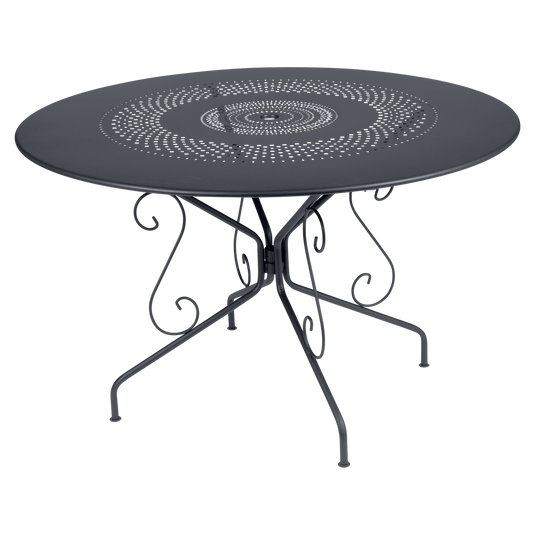 Fermob Montmartre Table Ø117 cm in Anthracite – large round perforated steel garden table Ø 117 cm