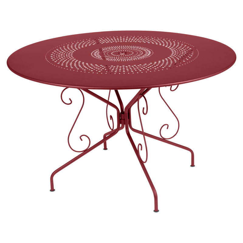 Load image into Gallery viewer, Fermob Montmartre Table Ø117 cm in Chilli – large round perforated steel garden table Ø 117 cm
