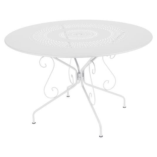 Fermob Montmartre Table Ø117 cm in Cotton White – large round perforated steel garden table Ø 117 cm