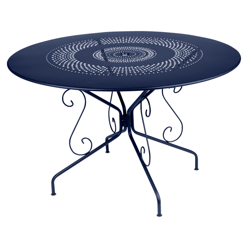 Load image into Gallery viewer, Fermob Montmartre Table Ø117 cm in Deep Blue – large round perforated steel garden table Ø 117 cm
