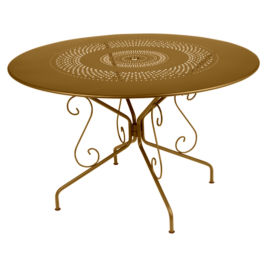 Fermob Montmartre Table Ø117 cm in Gingerbread – large round perforated steel garden table Ø 117 cm