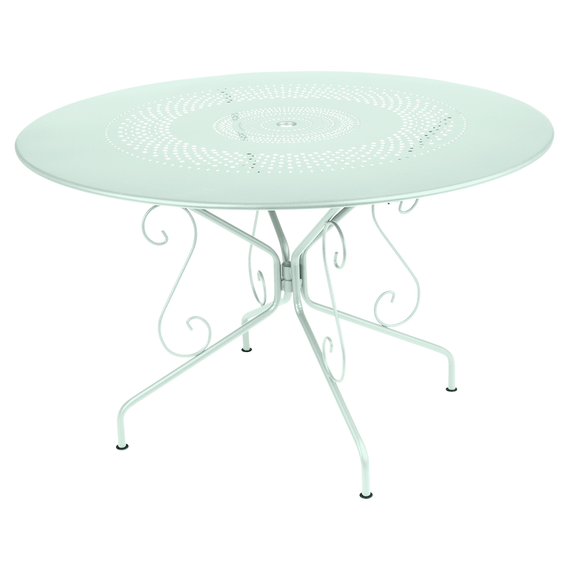 Load image into Gallery viewer, Fermob Montmartre Table Ø117 cm in Ice Mint – large round perforated steel garden table Ø 117 cm
