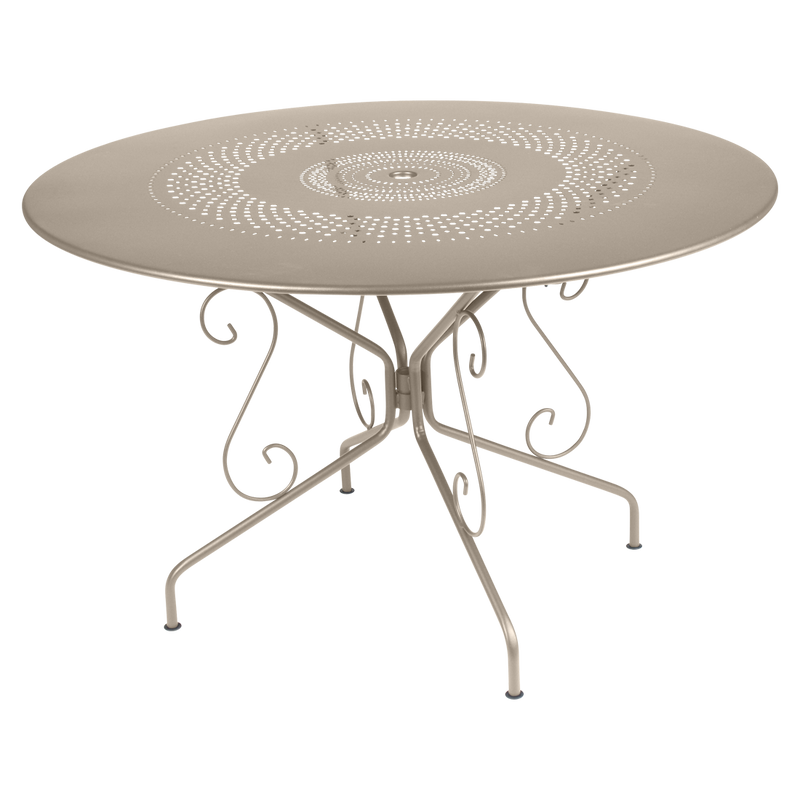 Load image into Gallery viewer, Fermob Montmartre Table Ø117 cm in Nutmeg – large round perforated steel garden table Ø 117 cm

