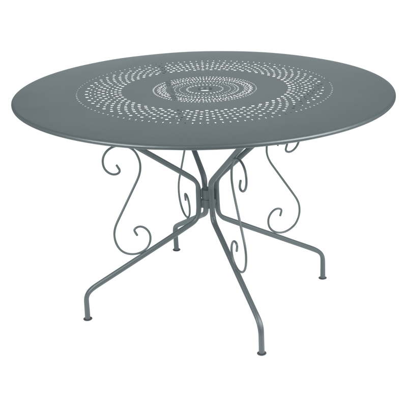 Load image into Gallery viewer, Fermob Montmartre Table Ø117 cm in Storm Grey – large round perforated steel garden table Ø 117 cm
